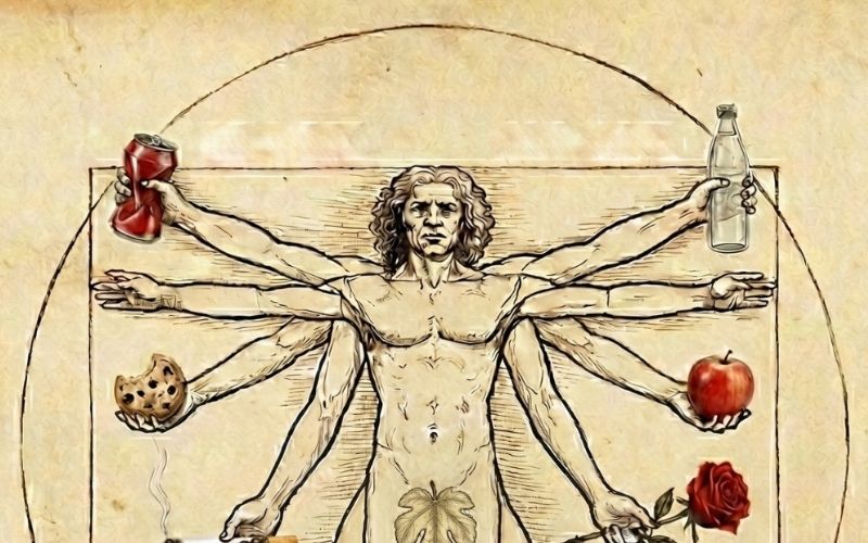 איור בהשראת האדם הוויטרובי: בחירות יומיומיות בריאות ופחות בריאות שמצטברות לתוצאה גדולה בפרויקטים לדיוק וניהול חכם.